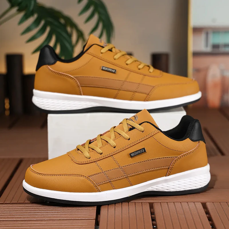Men'S Shoes Hush Puppies - レザーPUメンズシューズスニーカートレンドカジュアルシューズ通気性レジャーメンズバルカナイズシューズ滑り止めテニススニーカーフットウェア