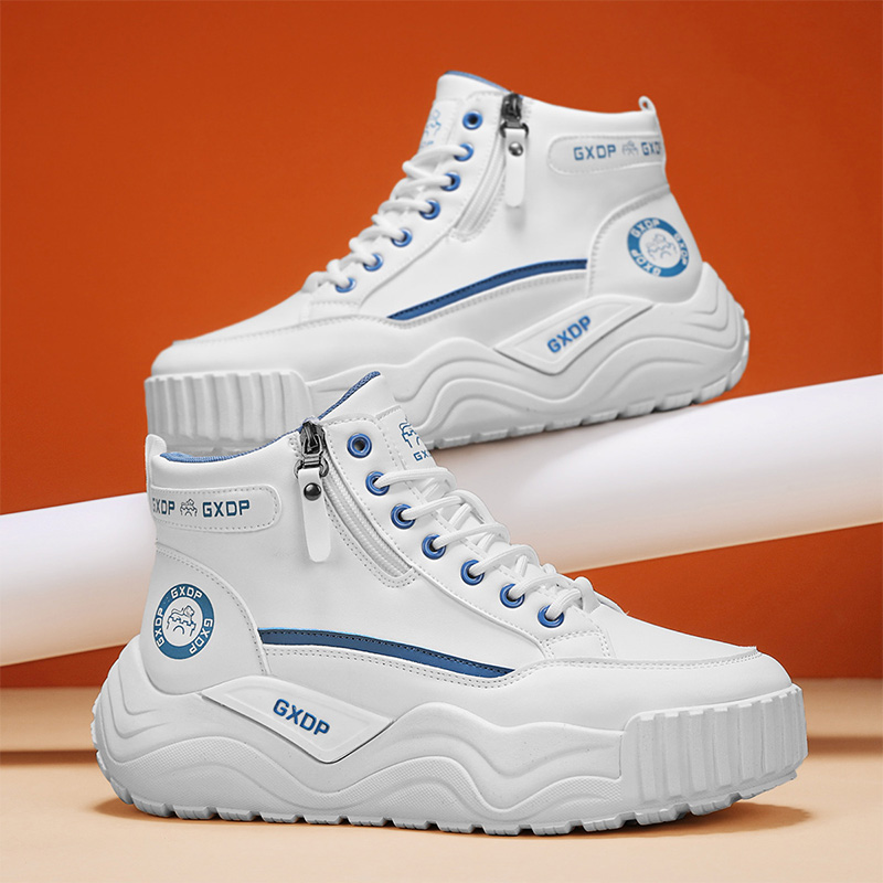 Men Shoes 2026 - メンズハイカットホワイトレザースニーカー A/W 2026、厚底身長アップ滑り止め耐久性オールマッチデイリーカジュアルスポーツシューズ