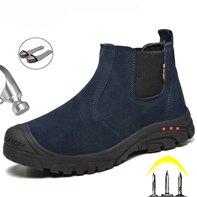 Chelsea Boots Suede - 男性用の不滅の安全靴,耐パンク性の作業靴,チェルシースタイル,冬用