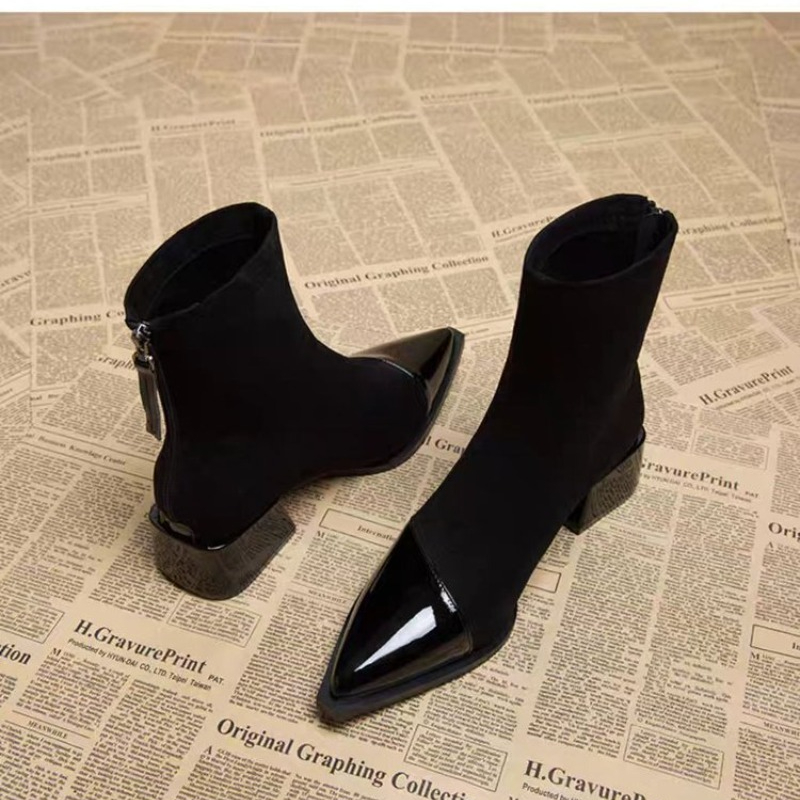 Chelsea Boots Suede - アンクルブーツ女性チャンキーミッドヒールスエードシューズ女性ポインテッドトゥ 2026 トレンド冬新ゴスウォーキングスノーチェルシー