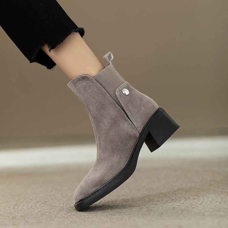Chelsea Boots Suede - スエードレディースチャンキーアンクルブーツファッションハイヒールシューズニュートレンドパンプス2025冬ゴシックカジュアル快適ヒール付きチェルシーショートブーツ