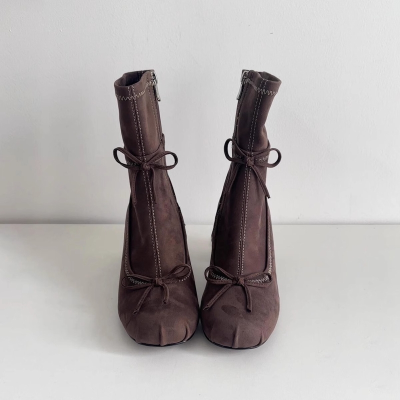 Chelsea Boots Suede - 2026年冬ファッション新作パンプス チェルシーゴシック レディースブーツ リボン付きハイヒール アンクルブーツ レディースデザイナー
