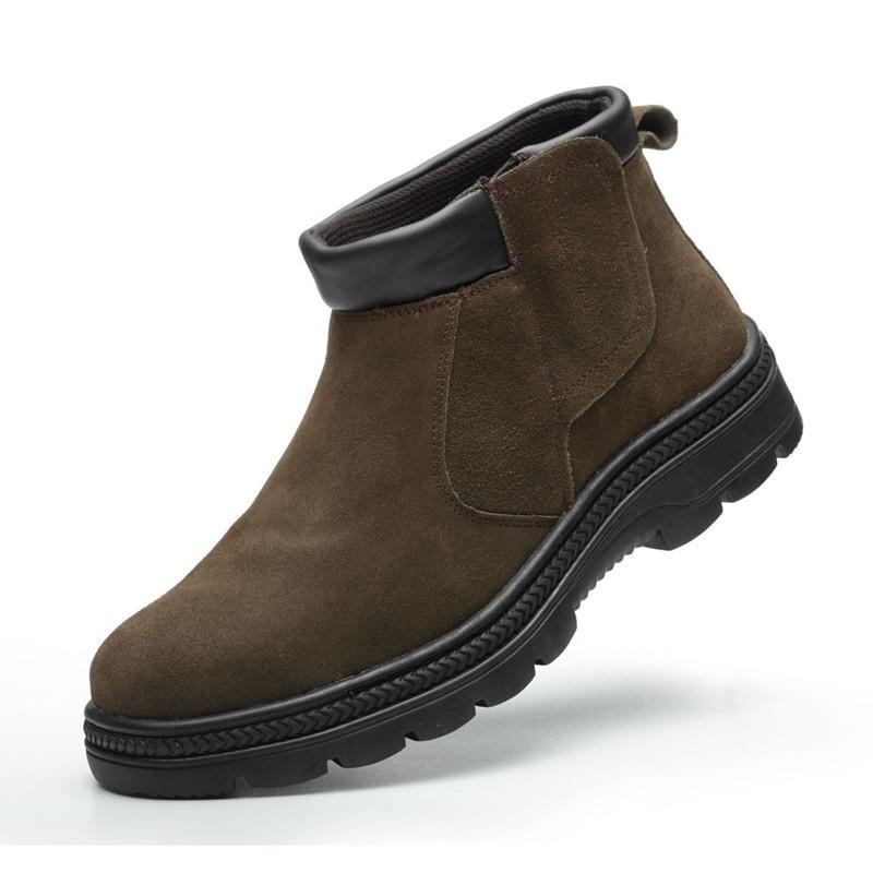 Chelsea Boots Suede - 男性用カジュアル安全靴 牛革スエードレザー ワークシューズ 溶接作業用 鋼鉄製つま先キャップ付きブーツ プラットフォームセキュリティアンクルブーツ