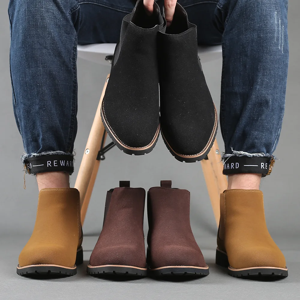 Chelsea Boots Suede - メンズアンクルブーツ、ブリティッシュスタイル、スエードレザーブーツ、ファッションチェルシーブーツ、メンズビジネスドレスブーツ、ハイカットカジュアルブーツ