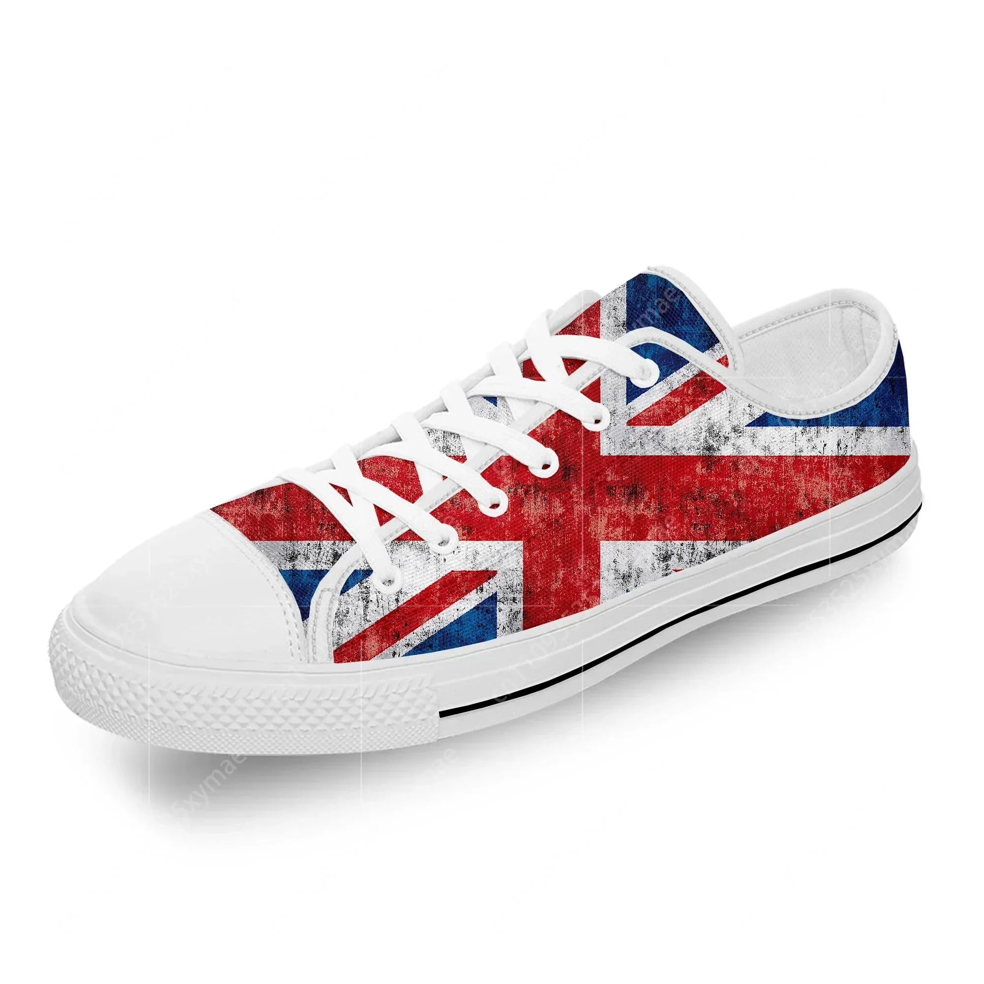 Men Shoes Uk - 英国英国旗ユニオンジャック白布ファッション 3D プリントロートップキャンバスシューズ男性女性軽量通気性スニーカー