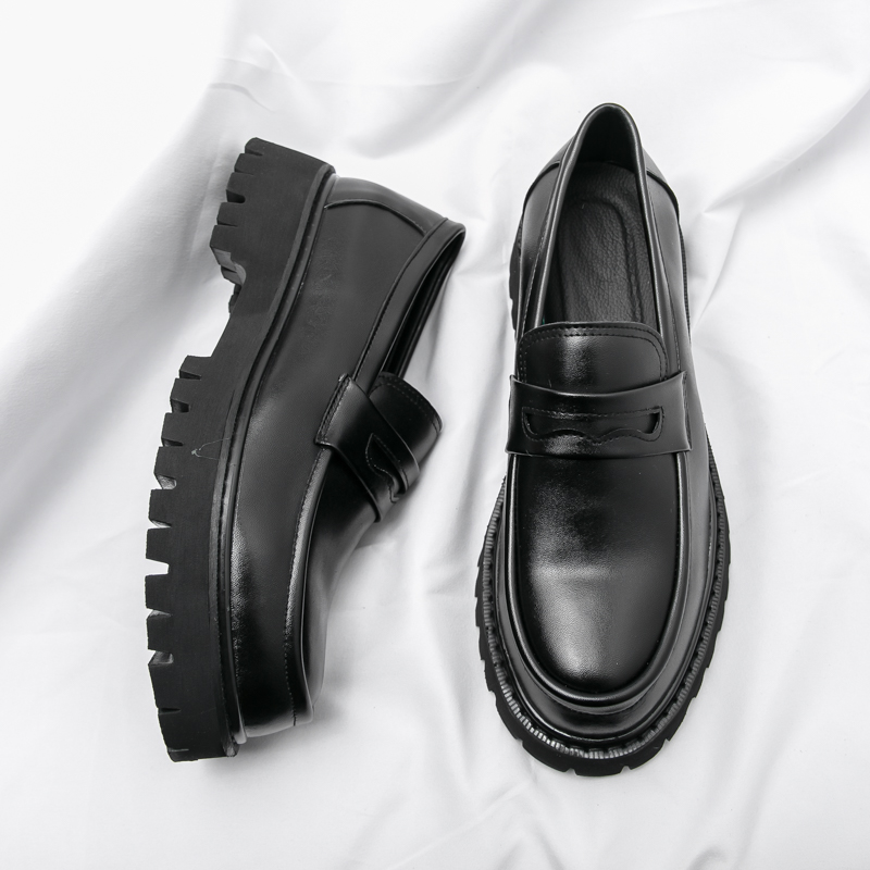 Men Shoes Prada - 新しいプラットフォームシューズローファーシューズ男性厚底結婚式の靴黒のフォーマルビジネスシューズスリッポン革増加カジュアルシューズ