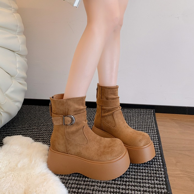 2025年ニューレトロ厚底ブーツ レディースシューズ 秋新作 - Chelsea Boots Suede のレビューと価格