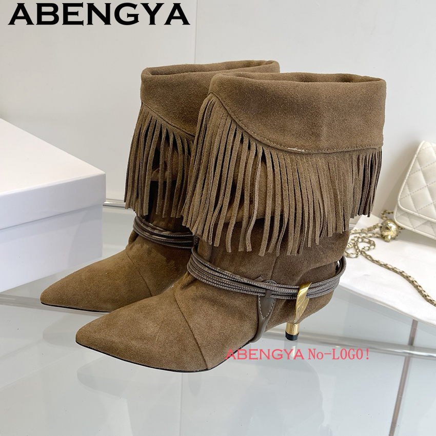 スエードレザーエッジタッセルデザインチェルシーブーツ女性ファ - Chelsea Boots Suede のレビューと価格