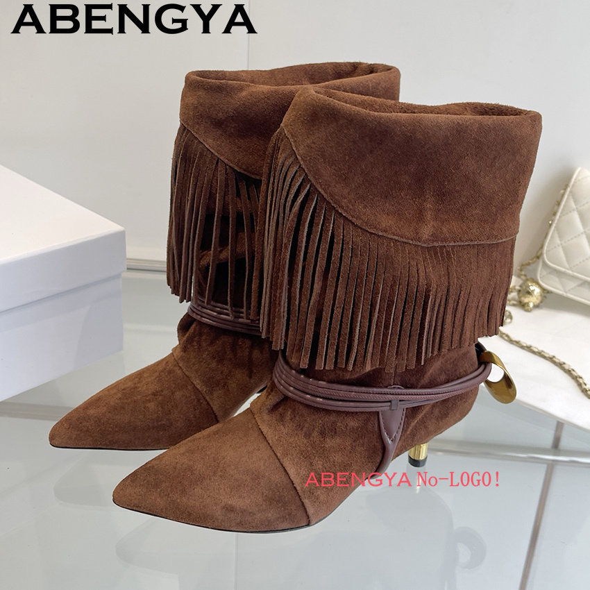 スエードレザーエッジタッセルデザインチェルシーブーツ女性ファ - Chelsea Boots Suede のレビューと価格