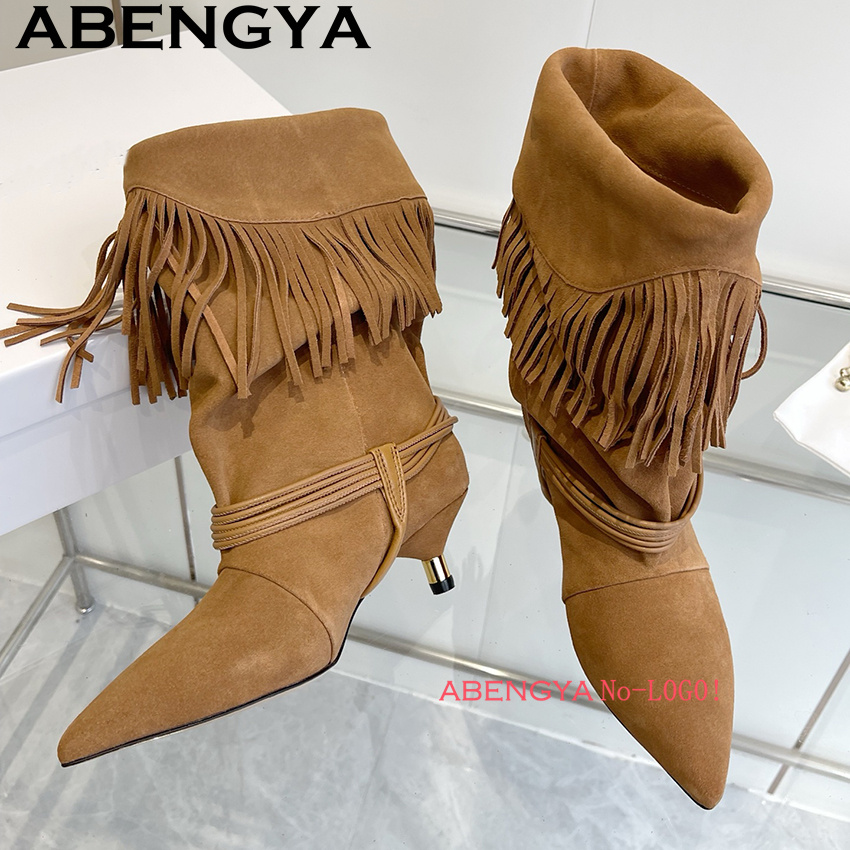 スエードレザーエッジタッセルデザインチェルシーブーツ女性ファ - Chelsea Boots Suede のレビューと価格