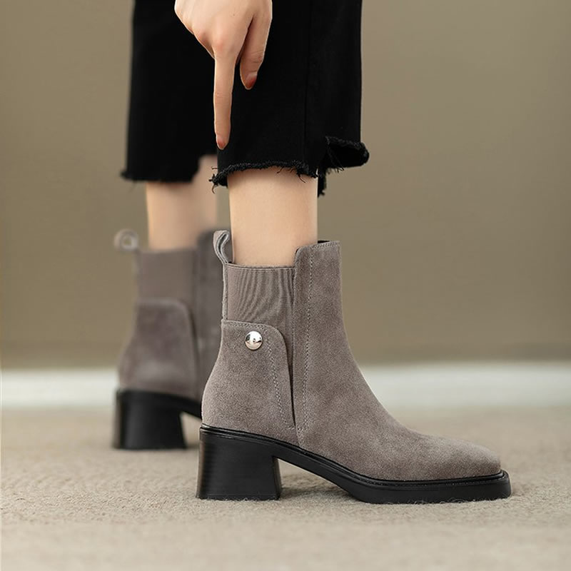 スエードレディースチャンキーアンクルブーツファッションハイヒ - Chelsea Boots Suede のレビューと価格