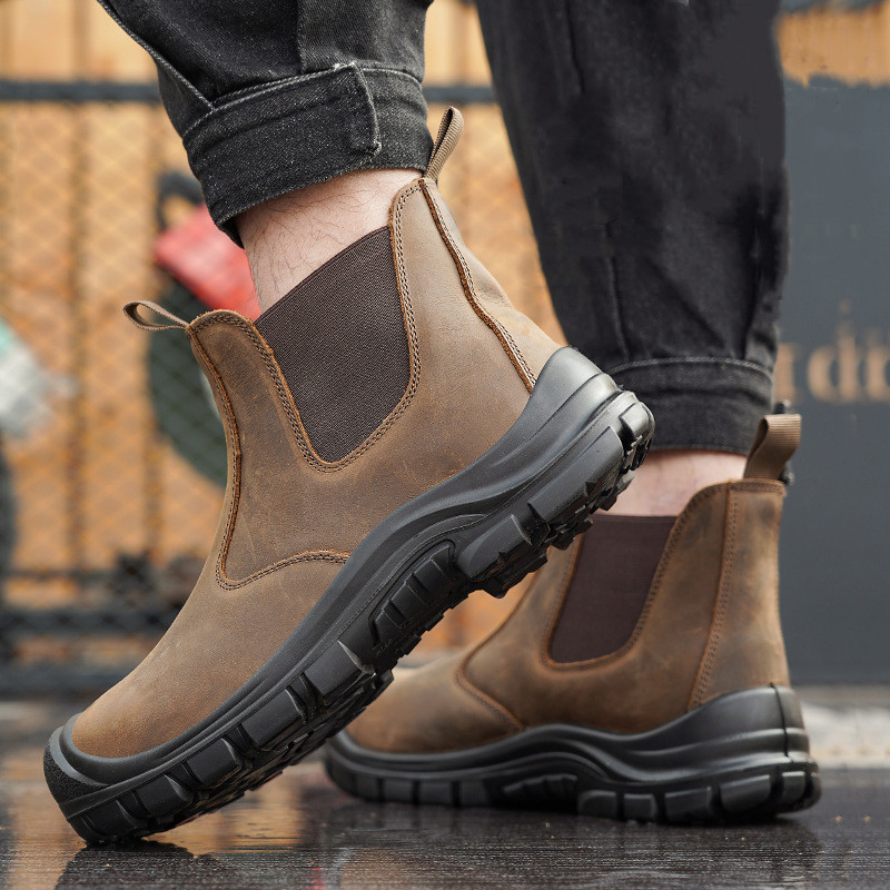 大きいサイズのメンズファッション、スチールトゥカバー付きワー - Chelsea Boots Suede のレビューと価格