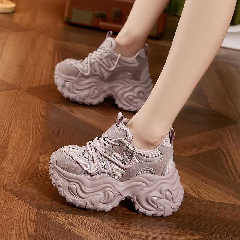 新作ハイプラットフォームスニーカー レディース 秋 厚底 ス - Mesh Trainer Breathable のレビューと価格