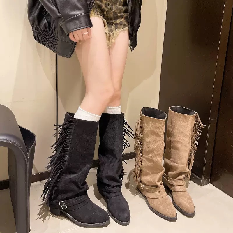 女性ニーハイブーツタッセルデザインロングブーツ高品質スエード - Chelsea Boots Suede のレビューと価格