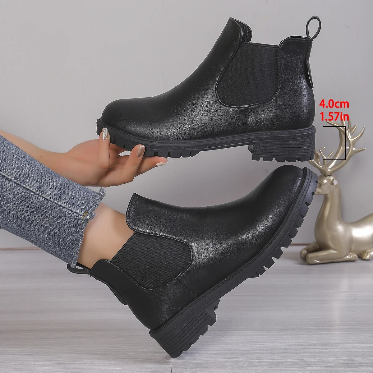 女性のカジュアルチェルシーアンクルブーツラウンドトゥブラック - Chelsea Boots Suede のレビューと価格