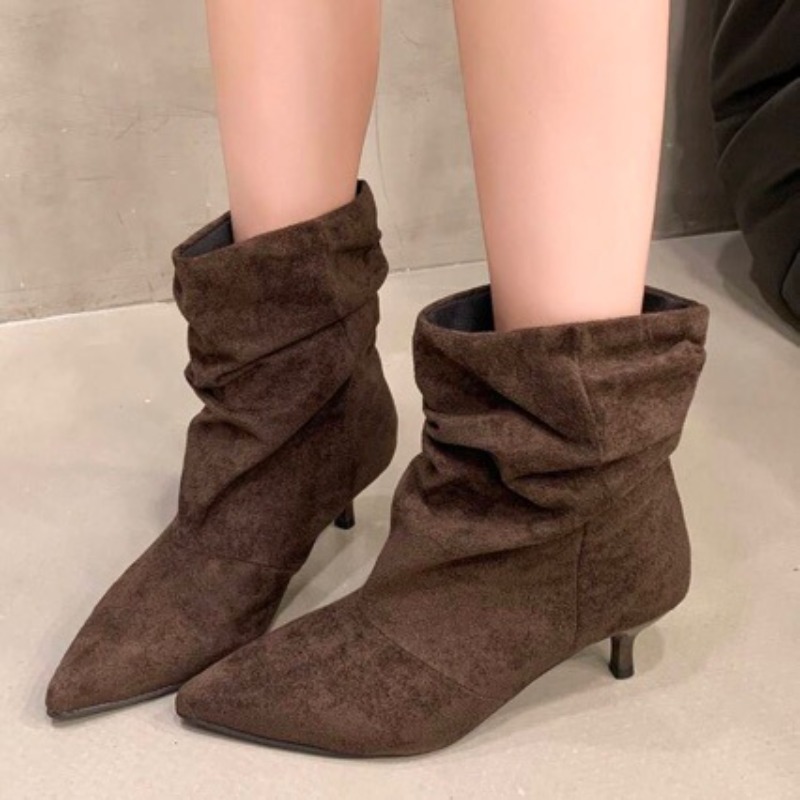 ブラウンレトロエレガントデザイナーアンクルブーツ女性ファッシ - Chelsea Boots Suede のレビューと価格