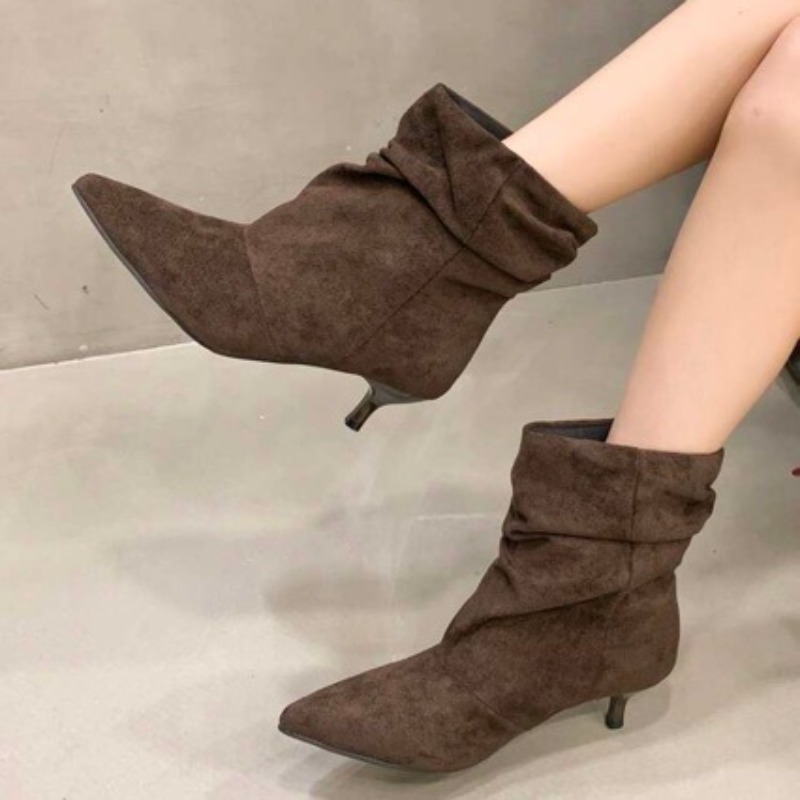 ブラウンレトロエレガントデザイナーアンクルブーツ女性ファッシ - Chelsea Boots Suede のレビューと価格