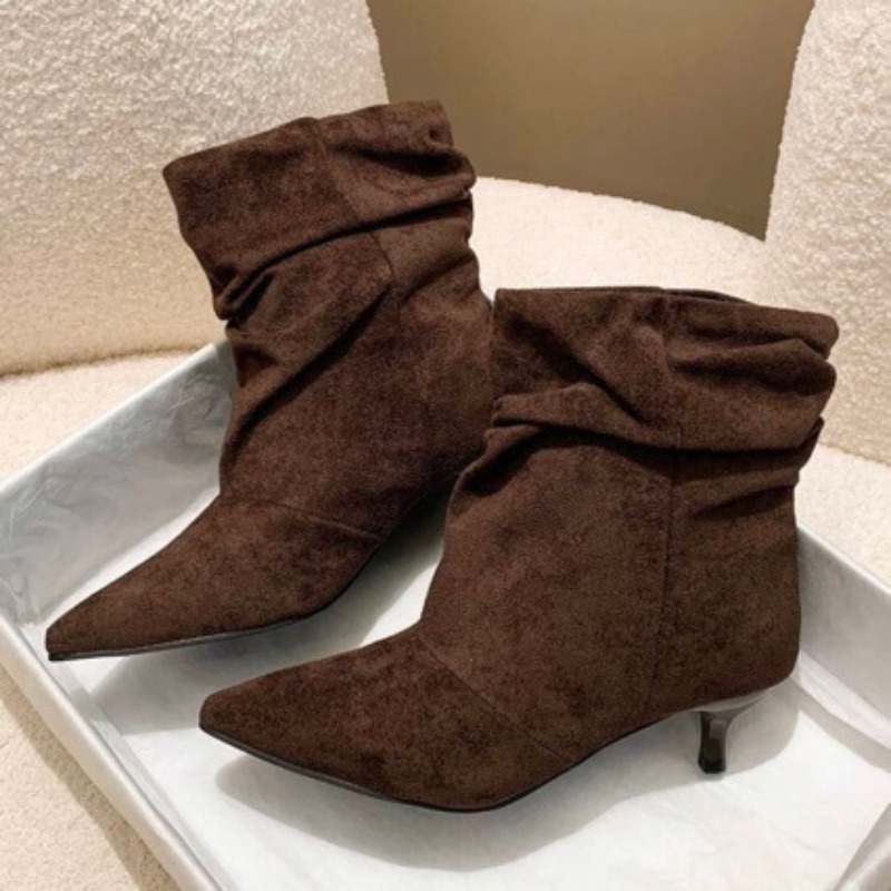 ブラウンレトロエレガントデザイナーアンクルブーツ女性ファッシ - Chelsea Boots Suede のレビューと価格